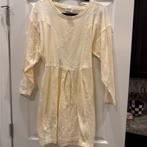VTG Moda Intl 100% Cotton Cream Embroidered Long Sleeve Dress